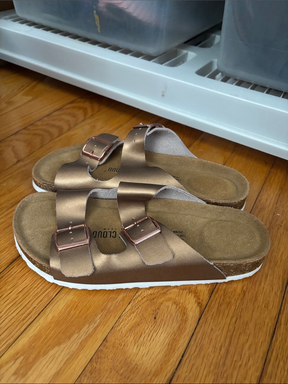 Project cloud Metallic Bronze Double Strap Slide Sandals 6.5